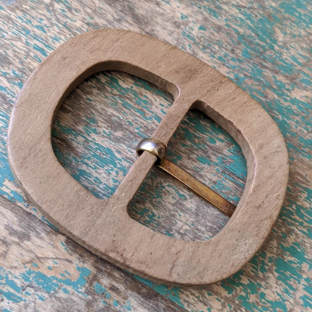 Bundle of 4 Vintage Buckles - Wood, Lucite, Faux Leather Tight Top, Cardboard